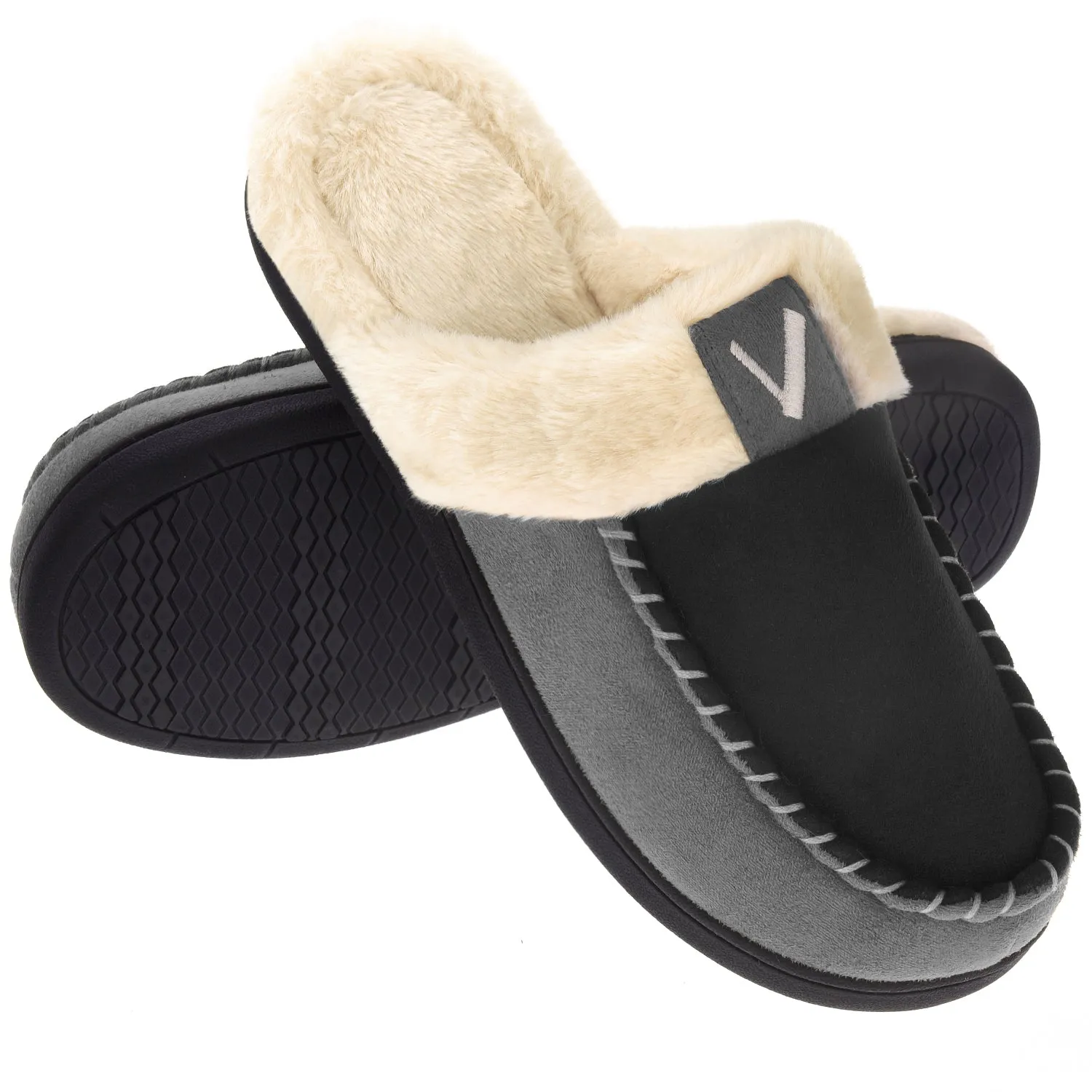 VONMAY Men's Comfy Fuzzy House Slipper Scuff Memory Foam Slip on Warm Moccasin Style Indoor Outdoor