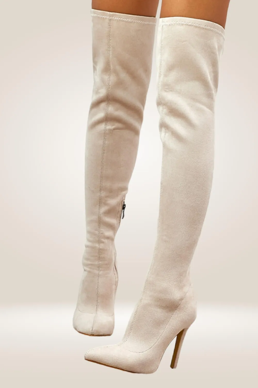 White Over The Knee High Heel Boots