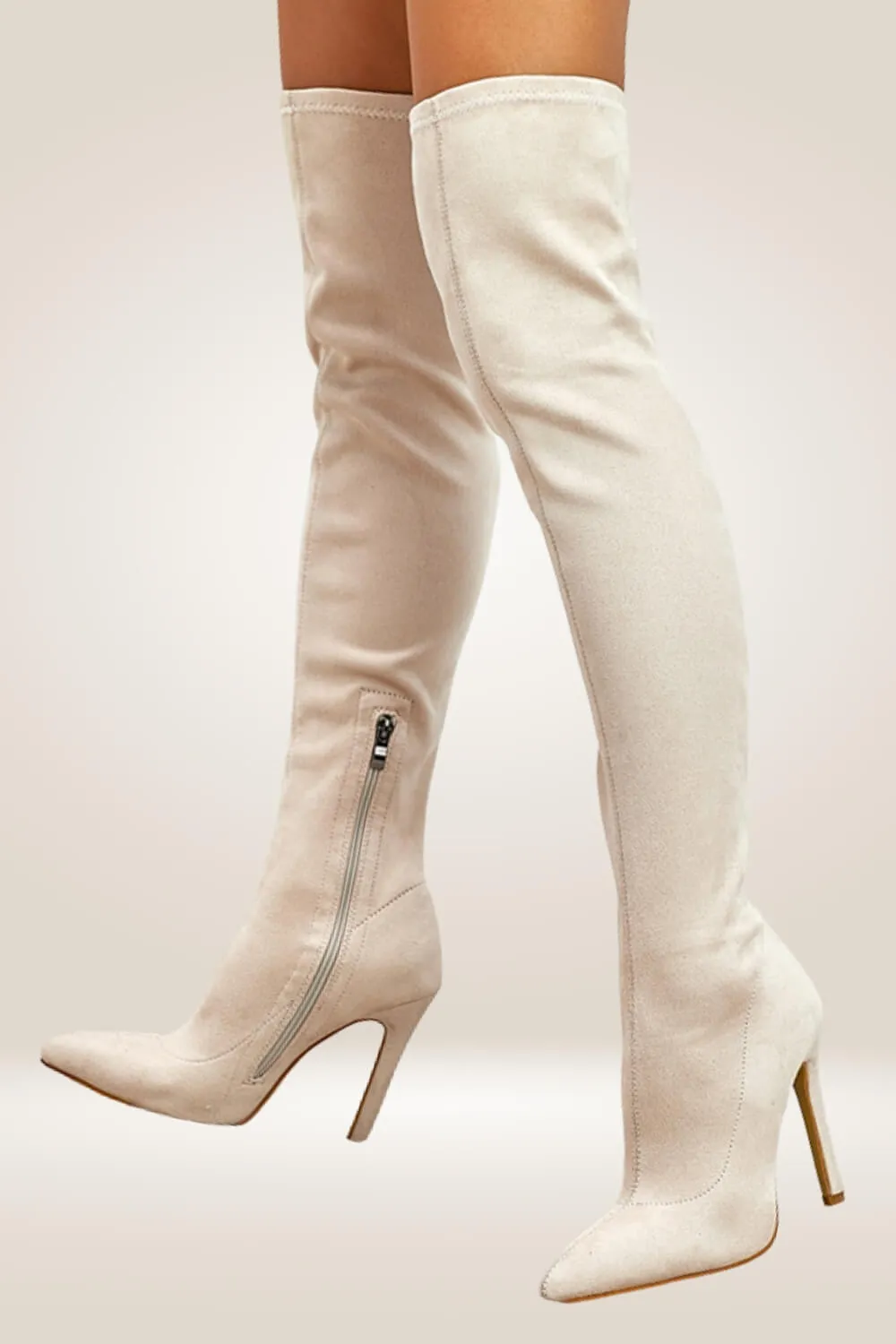 White Over The Knee High Heel Boots