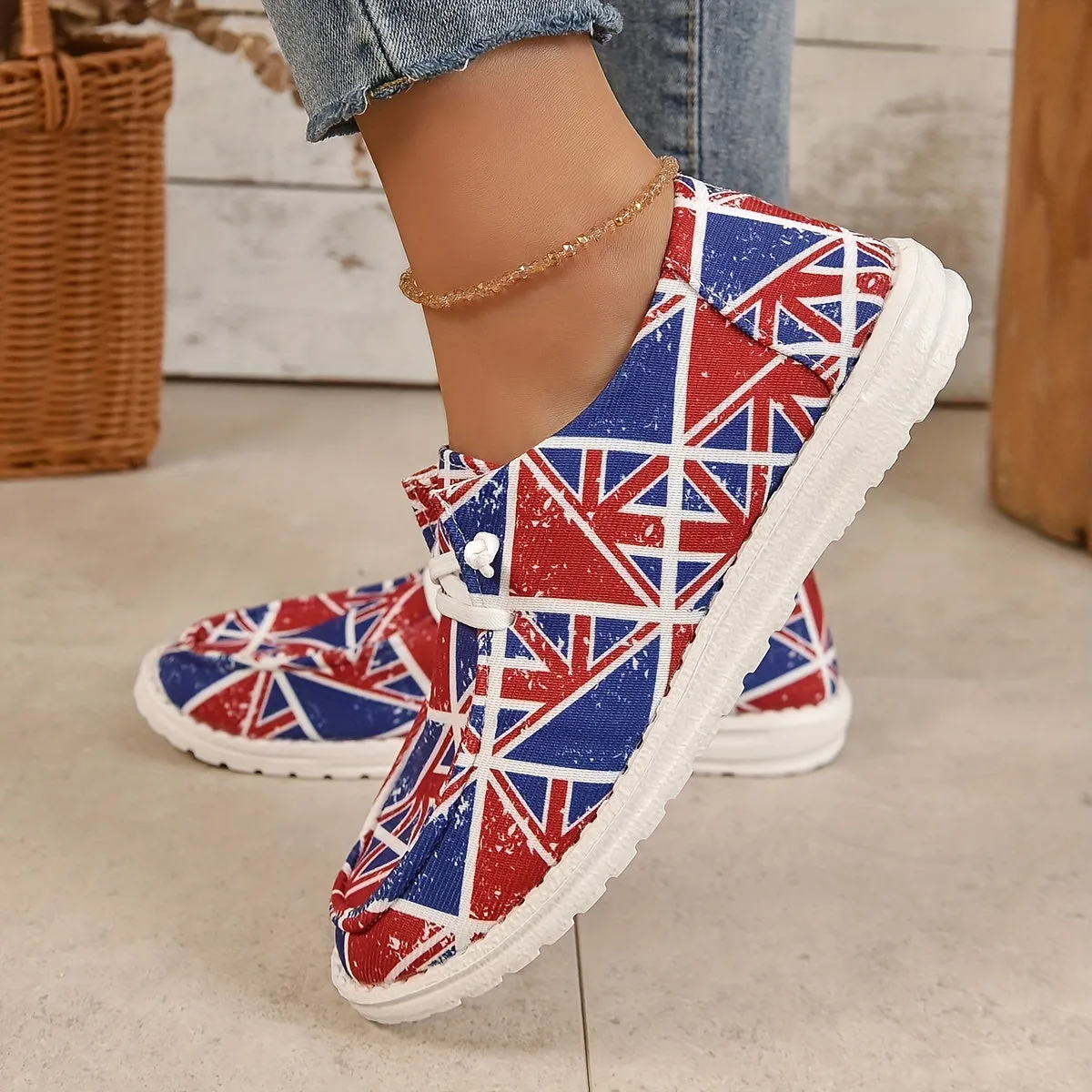 Womens British Flag Print Loafers