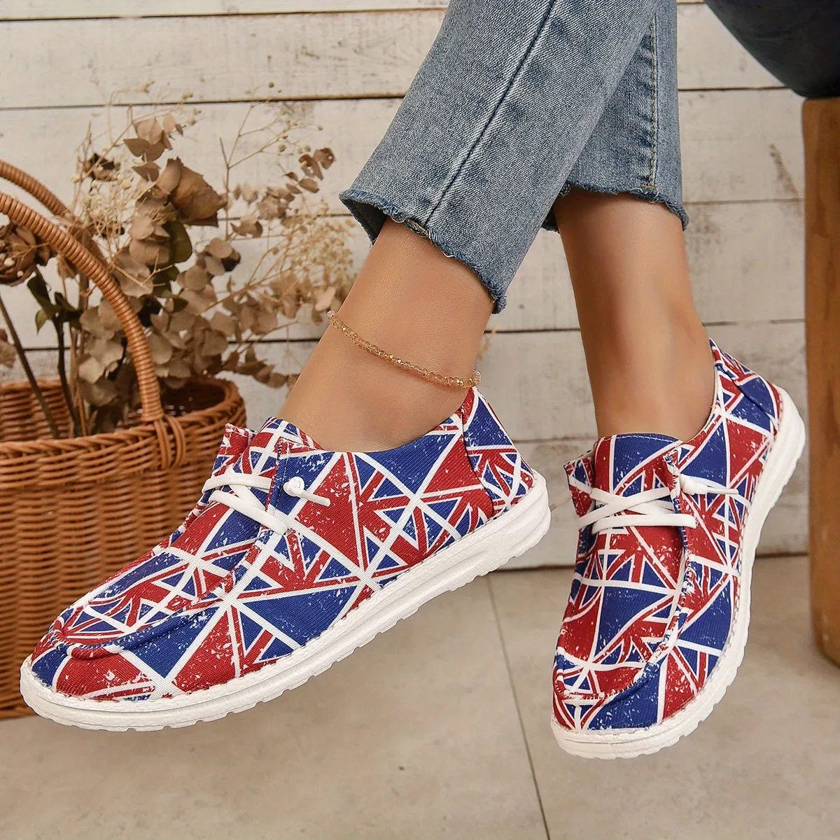 Womens British Flag Print Loafers