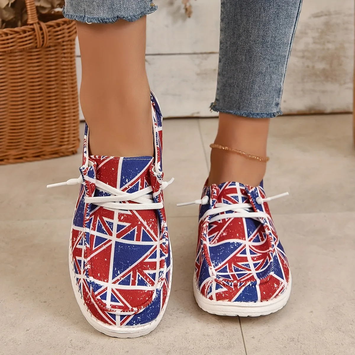 Womens British Flag Print Loafers