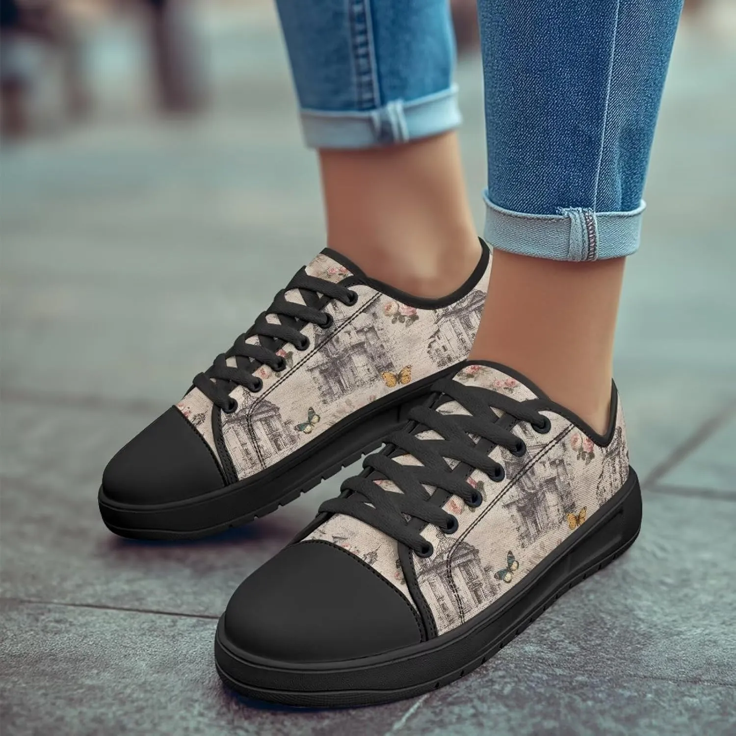 Womens Canvas Shoes 2025 Comfortable Summer Walking Sneakers Flexible EVA Non-Slip Outsole for Casual Outfits Size 6-13.5 Black Sole