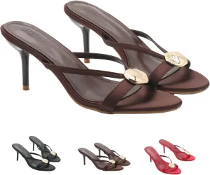 Women's Elegant Peep Toe Stiletto Heeled Sandals with Metal Decor Fashion Round Toe Slip On High Heel Slides Summer Comfort Casual Prom Party Wedding Dress Shoes