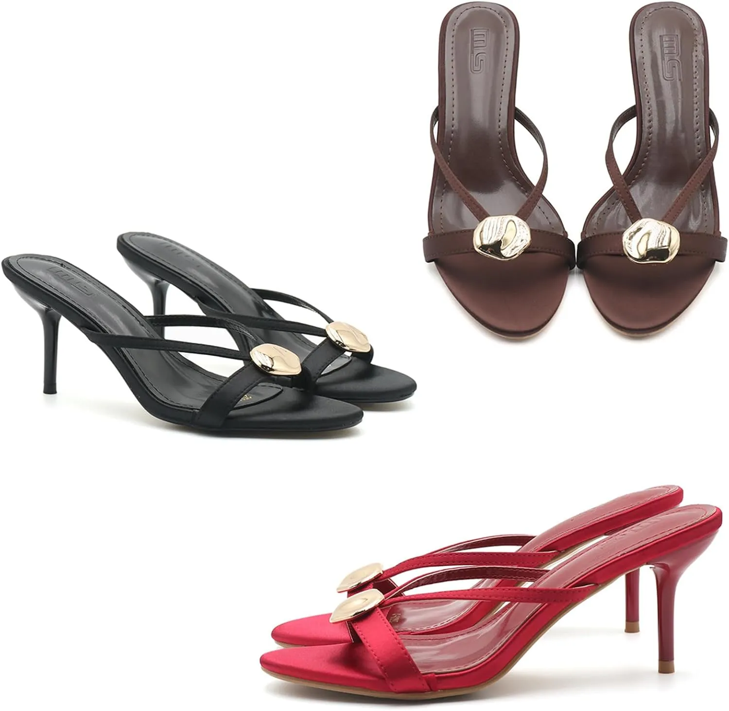 Women's Elegant Peep Toe Stiletto Heeled Sandals with Metal Decor Fashion Round Toe Slip On High Heel Slides Summer Comfort Casual Prom Party Wedding Dress Shoes