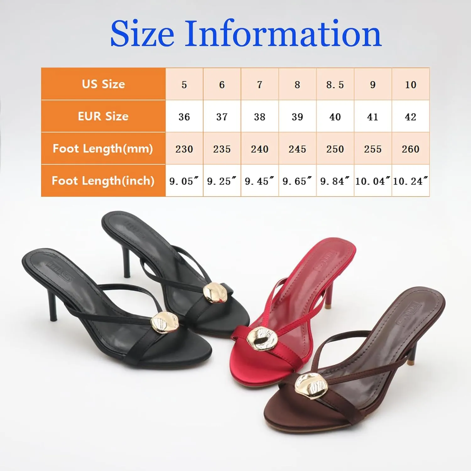 Women's Elegant Peep Toe Stiletto Heeled Sandals with Metal Decor Fashion Round Toe Slip On High Heel Slides Summer Comfort Casual Prom Party Wedding Dress Shoes