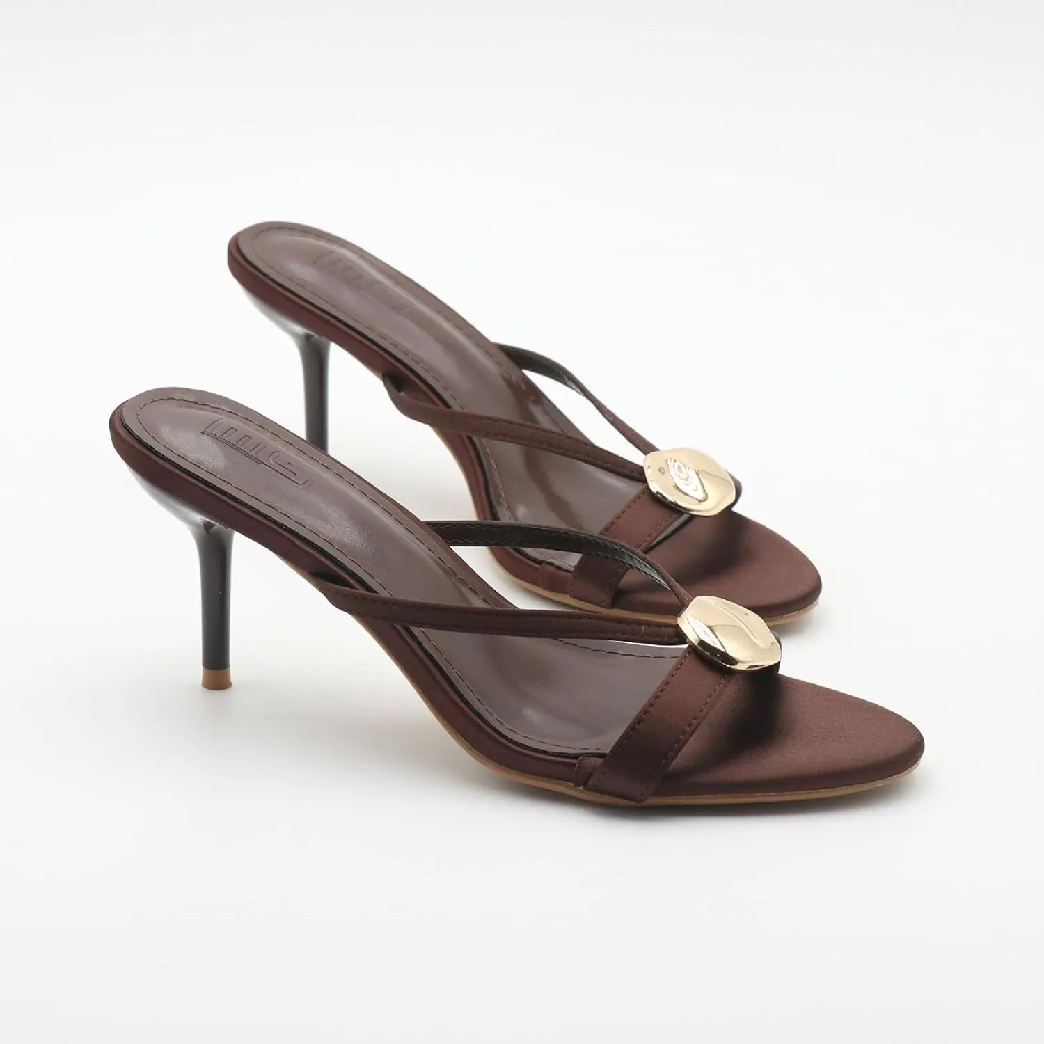 Women's Elegant Peep Toe Stiletto Heeled Sandals with Metal Decor Fashion Round Toe Slip On High Heel Slides Summer Comfort Casual Prom Party Wedding Dress Shoes