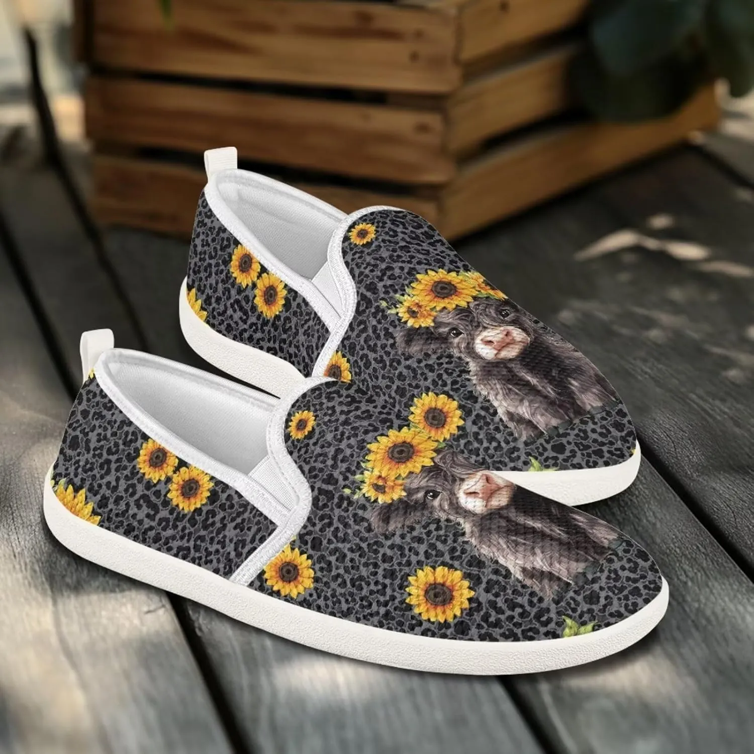 Women's Highland Cattle Outdoor Loafer Casual Walking Wedding Shoes Dress Flats Tennis Loafers