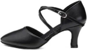 Women's Latin Dance Shoes Women Dance Shoes Latin Party Tango Jazz Elegant Dancing Shoes Lace-up Suede Sole Closed Toe Microfiber Leather(Black Rubber 5cm,34 (22cm))