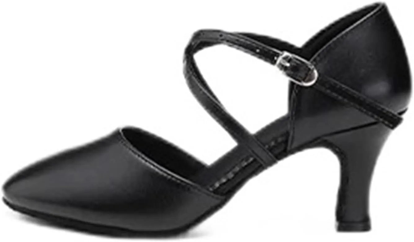 Women's Latin Dance Shoes Women Dance Shoes Latin Party Tango Jazz Elegant Dancing Shoes Lace-up Suede Sole Closed Toe Microfiber Leather(Black Rubber 5cm,34 (22cm))