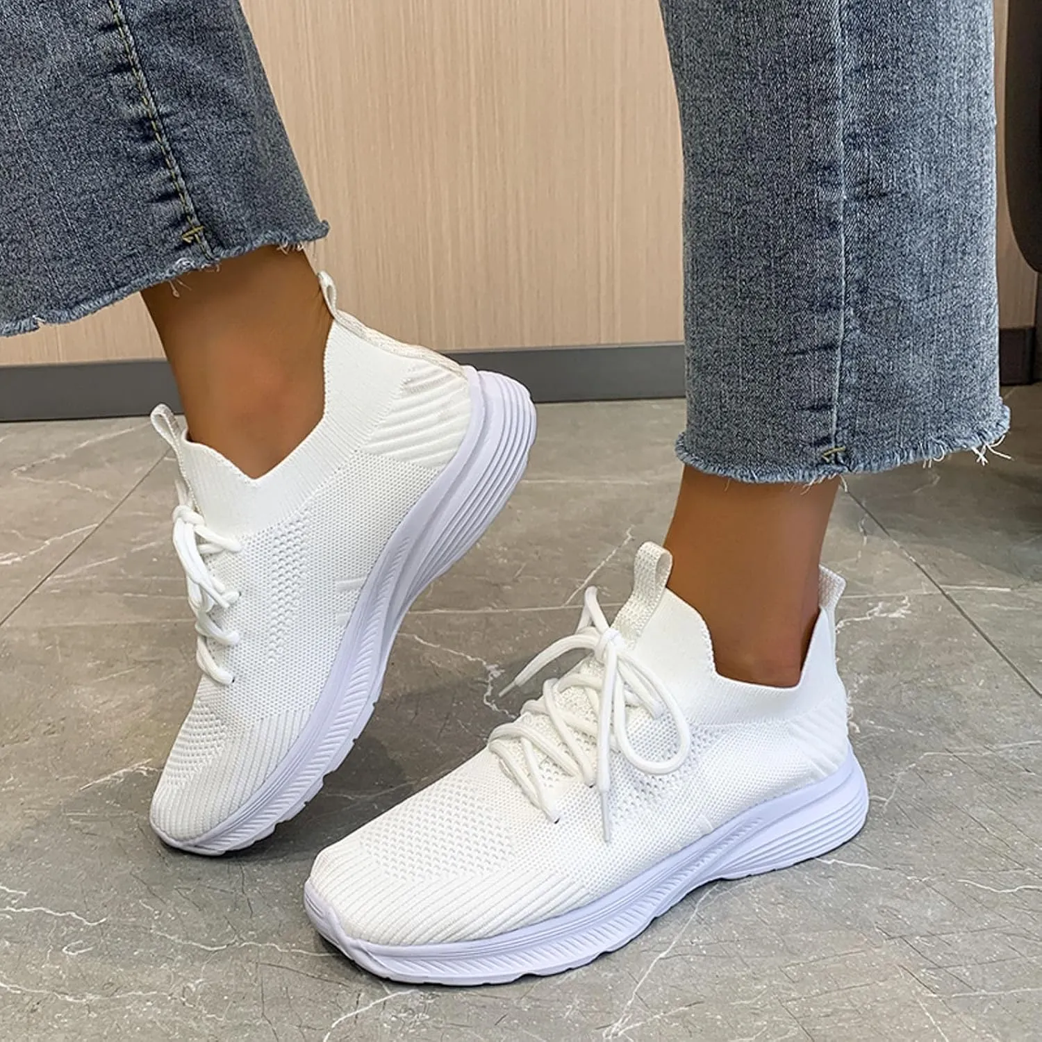 Womens Walking Shoes Slip on Memory Foam Non Slip Comfortable Running Shoes Breathable Mesh Sports Workout Tennis Shoes Fashion Lace Up Sneakers