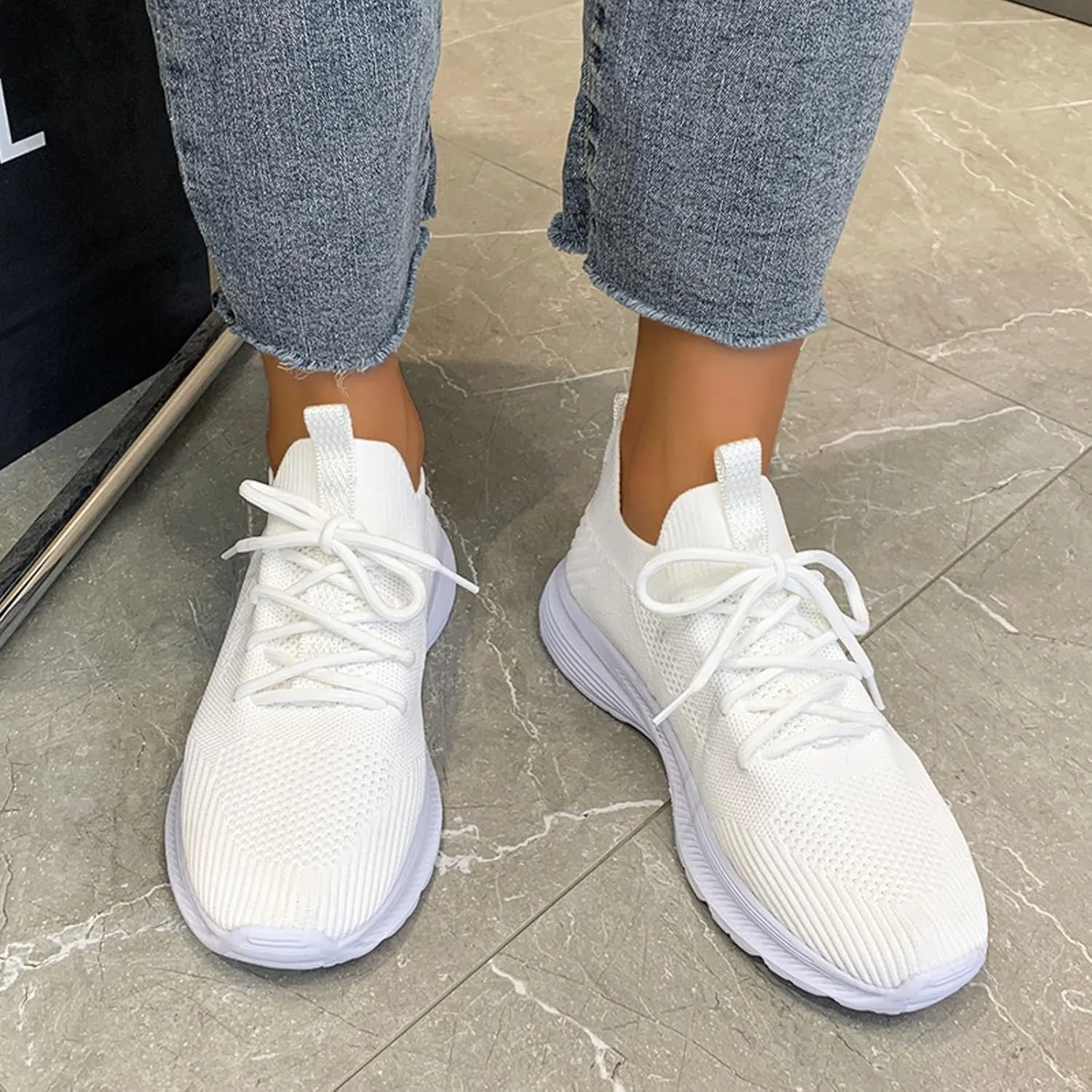 Womens Walking Shoes Slip on Memory Foam Non Slip Comfortable Running Shoes Breathable Mesh Sports Workout Tennis Shoes Fashion Lace Up Sneakers