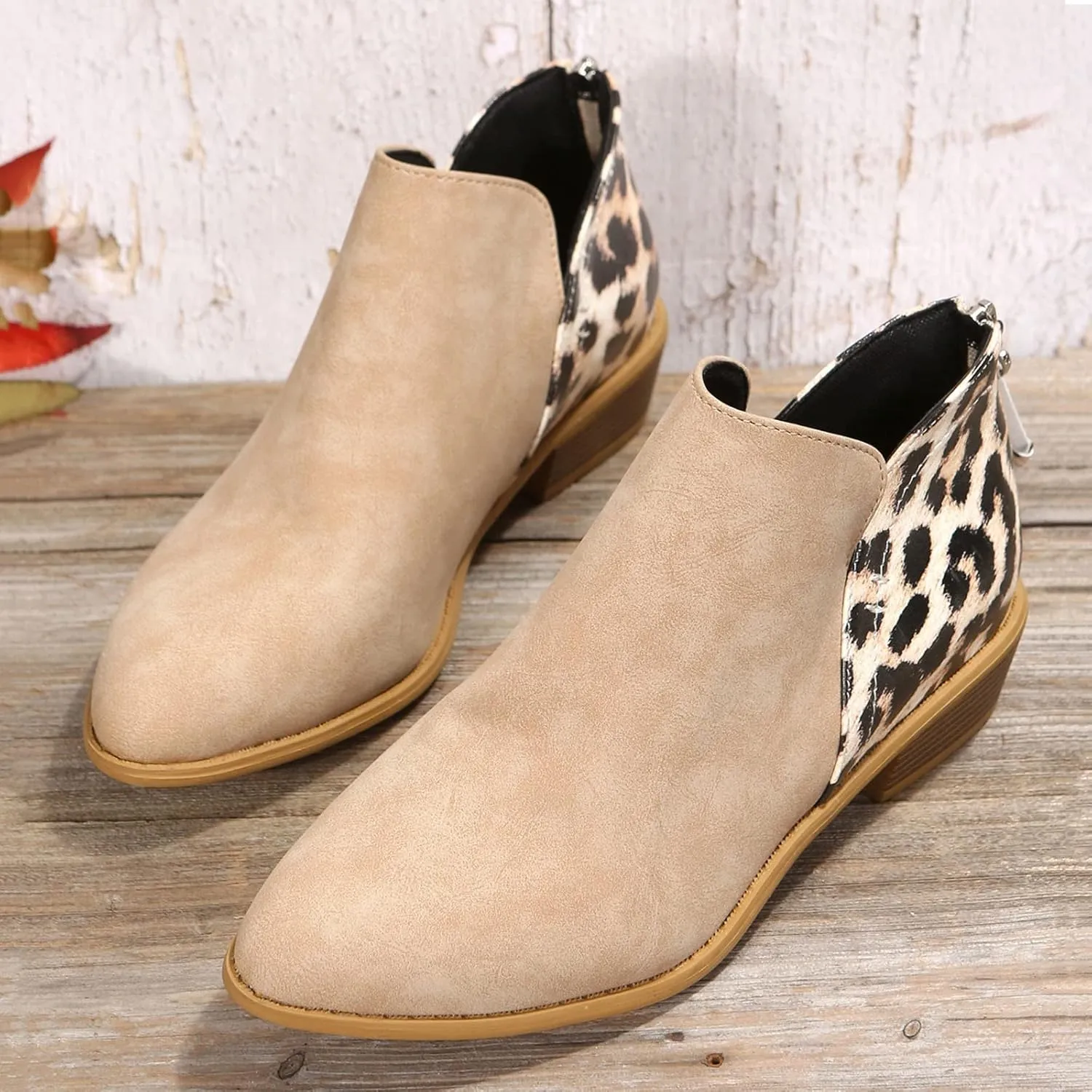 Womens Winter Boots Ankle Womens Booties Black Brown Boots for Women Pointed Toe Bootie for Women Comfy Soft Cover Heel Pointed Toe Mid Heel Slip On