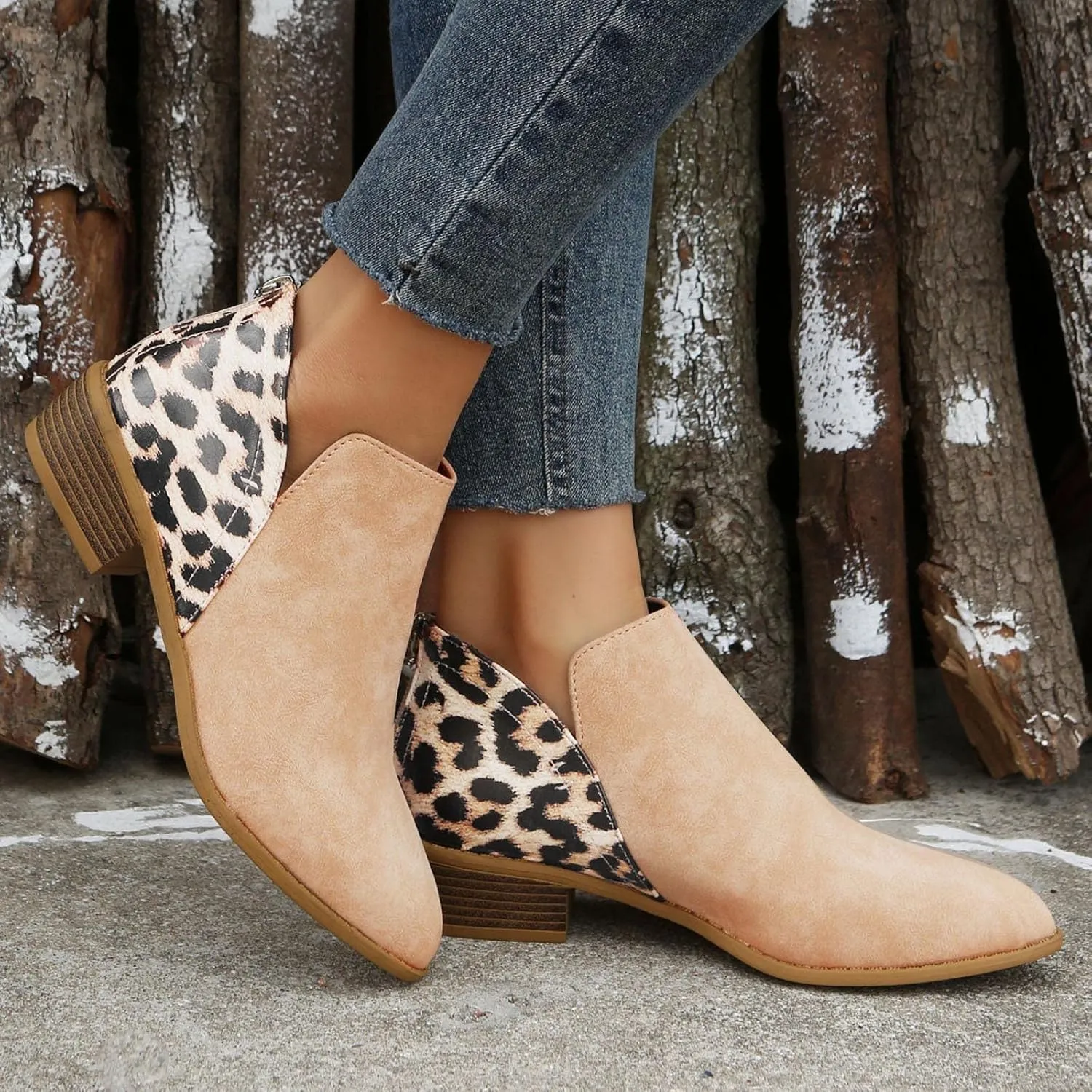 Womens Winter Boots Ankle Womens Booties Black Brown Boots for Women Pointed Toe Bootie for Women Comfy Soft Cover Heel Pointed Toe Mid Heel Slip On