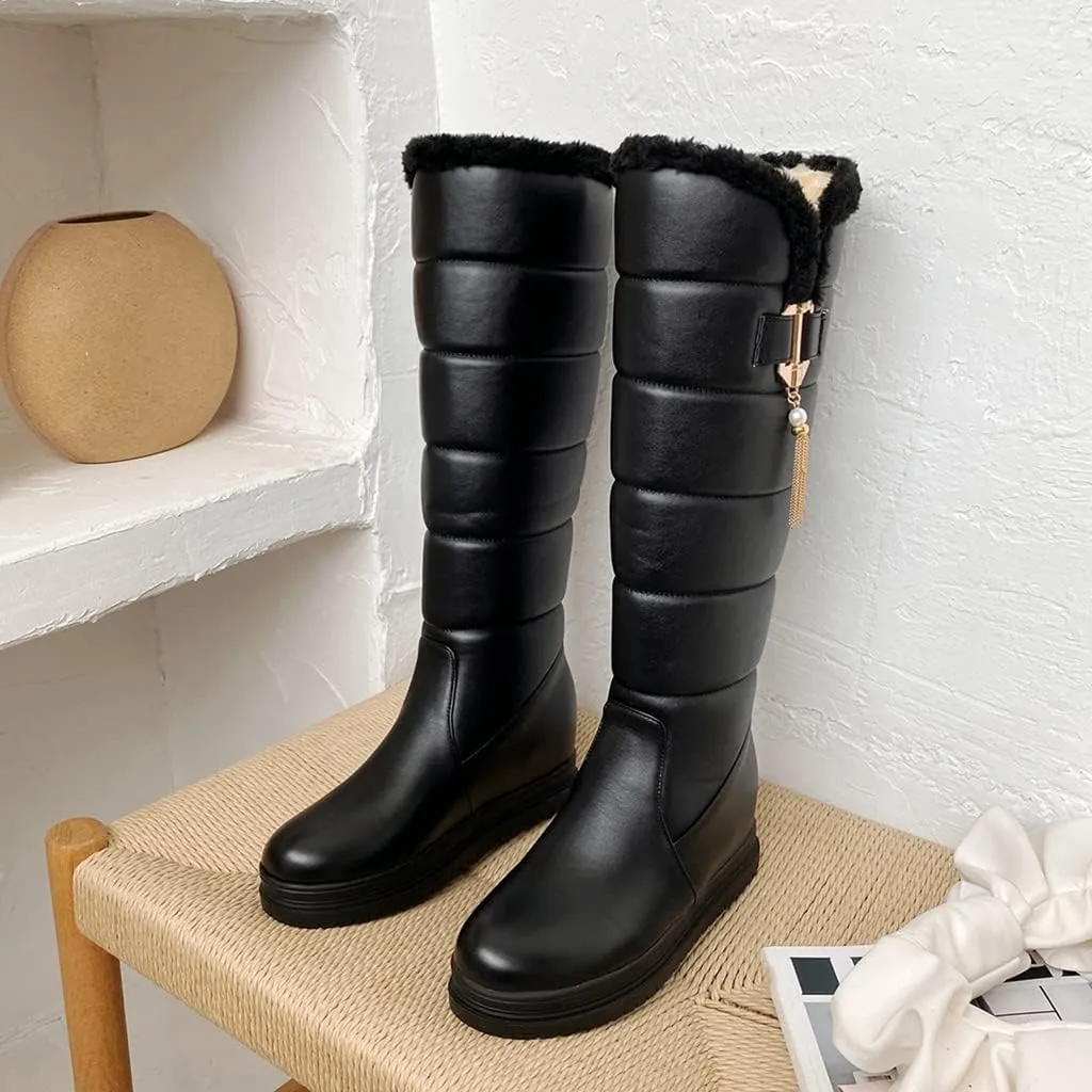 Women's Winter Knee High Tall Snow Boots Waterproof Rain Pull On Warm Fur Lined Wide Calf Snow Boot