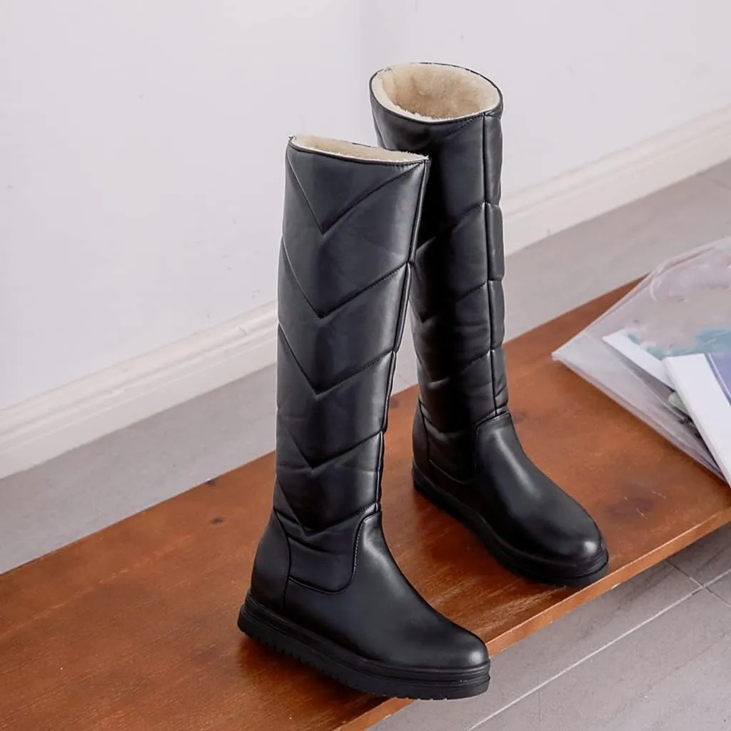 Women's Winter Knee High Tall Snow Boots Waterproof Rain Pull On Warm Fur Lined Wide Calf Snow Boot