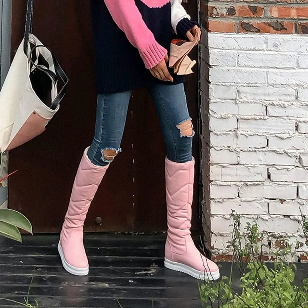 Women's Winter Knee High Tall Snow Boots Waterproof Rain Pull On Warm Fur Lined Wide Calf Snow Boot