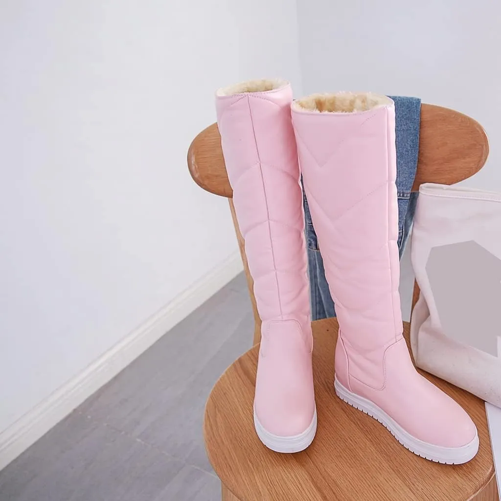 Women's Winter Knee High Tall Snow Boots Waterproof Rain Pull On Warm Fur Lined Wide Calf Snow Boot