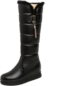 Women's Winter Knee High Tall Snow Boots Waterproof Rain Pull On Warm Fur Lined Wide Calf Snow Boot