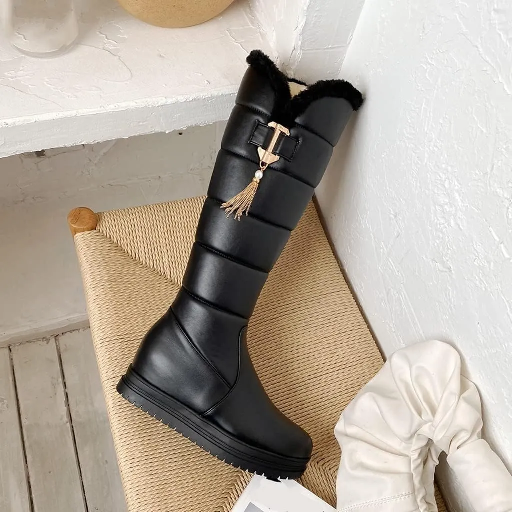 Women's Winter Knee High Tall Snow Boots Waterproof Rain Pull On Warm Fur Lined Wide Calf Snow Boot