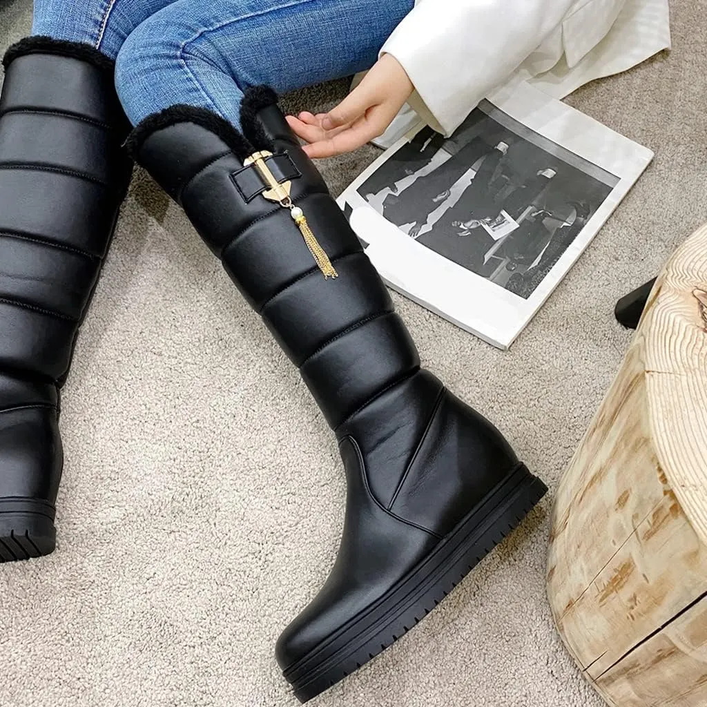 Women's Winter Knee High Tall Snow Boots Waterproof Rain Pull On Warm Fur Lined Wide Calf Snow Boot
