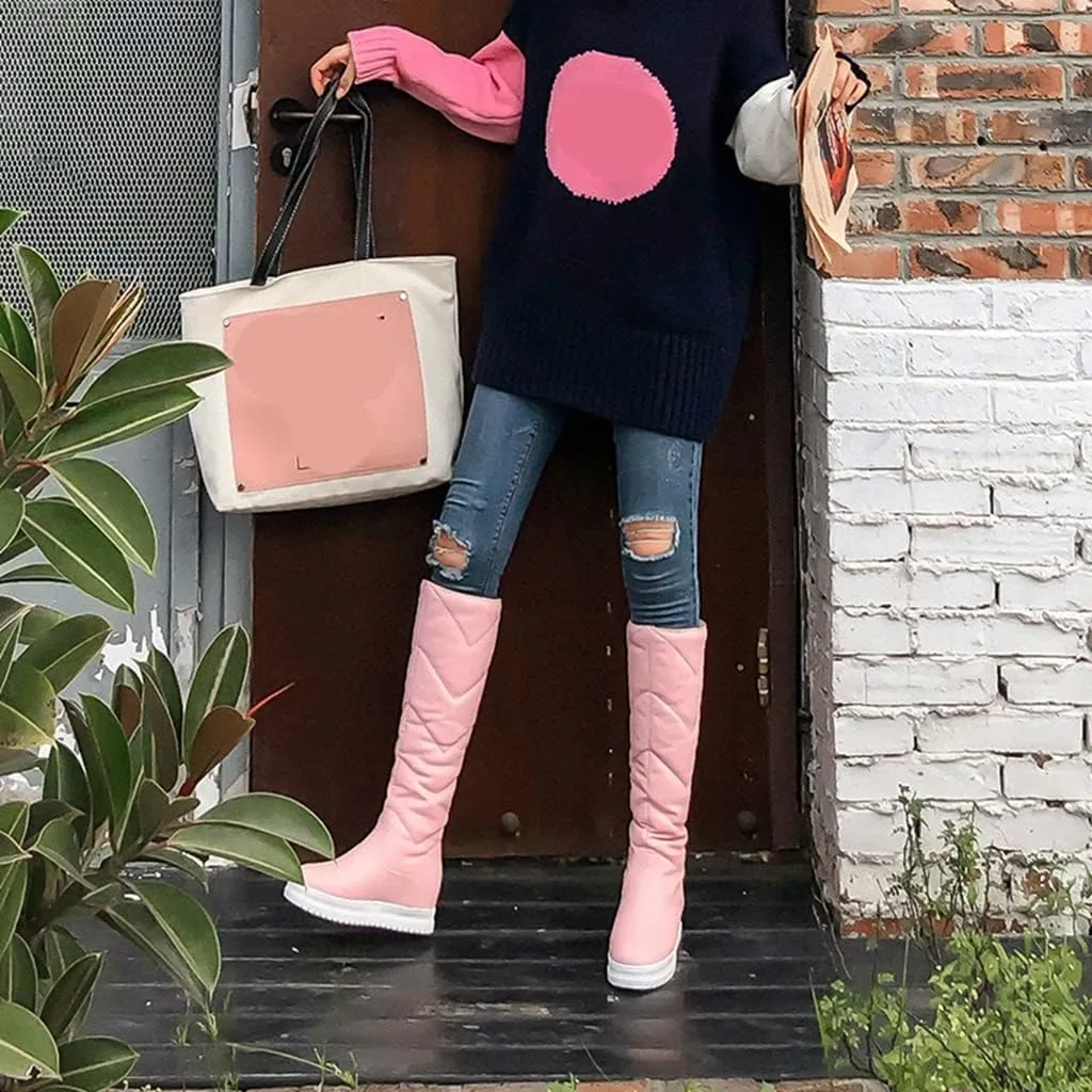 Women's Winter Knee High Tall Snow Boots Waterproof Rain Pull On Warm Fur Lined Wide Calf Snow Boot