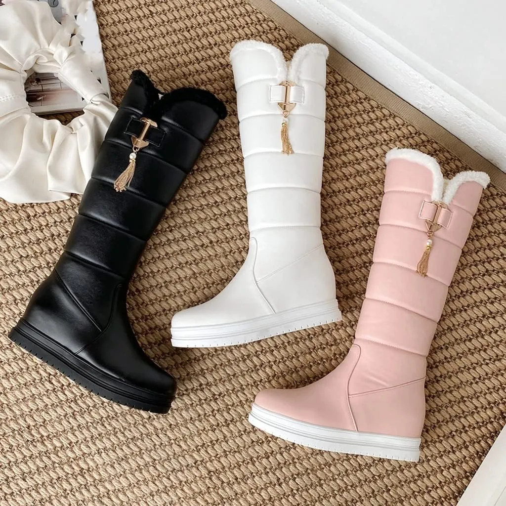 Women's Winter Knee High Tall Snow Boots Waterproof Rain Pull On Warm Fur Lined Wide Calf Snow Boot