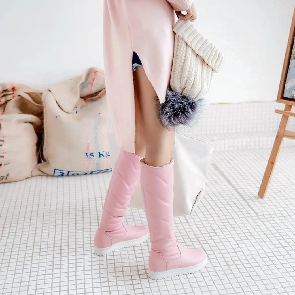 Women's Winter Knee High Tall Snow Boots Waterproof Rain Pull On Warm Fur Lined Wide Calf Snow Boot