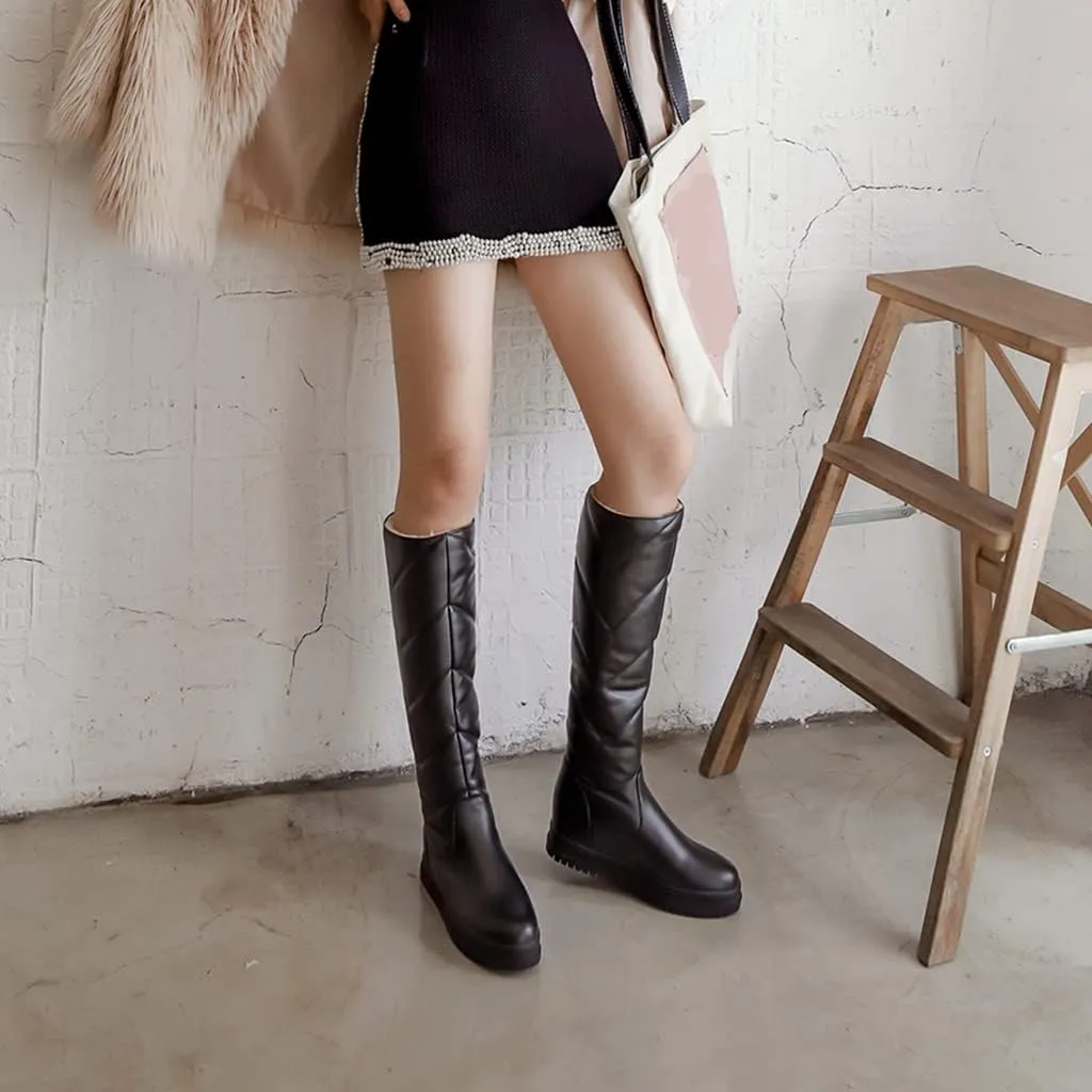 Women's Winter Knee High Tall Snow Boots Waterproof Rain Pull On Warm Fur Lined Wide Calf Snow Boot