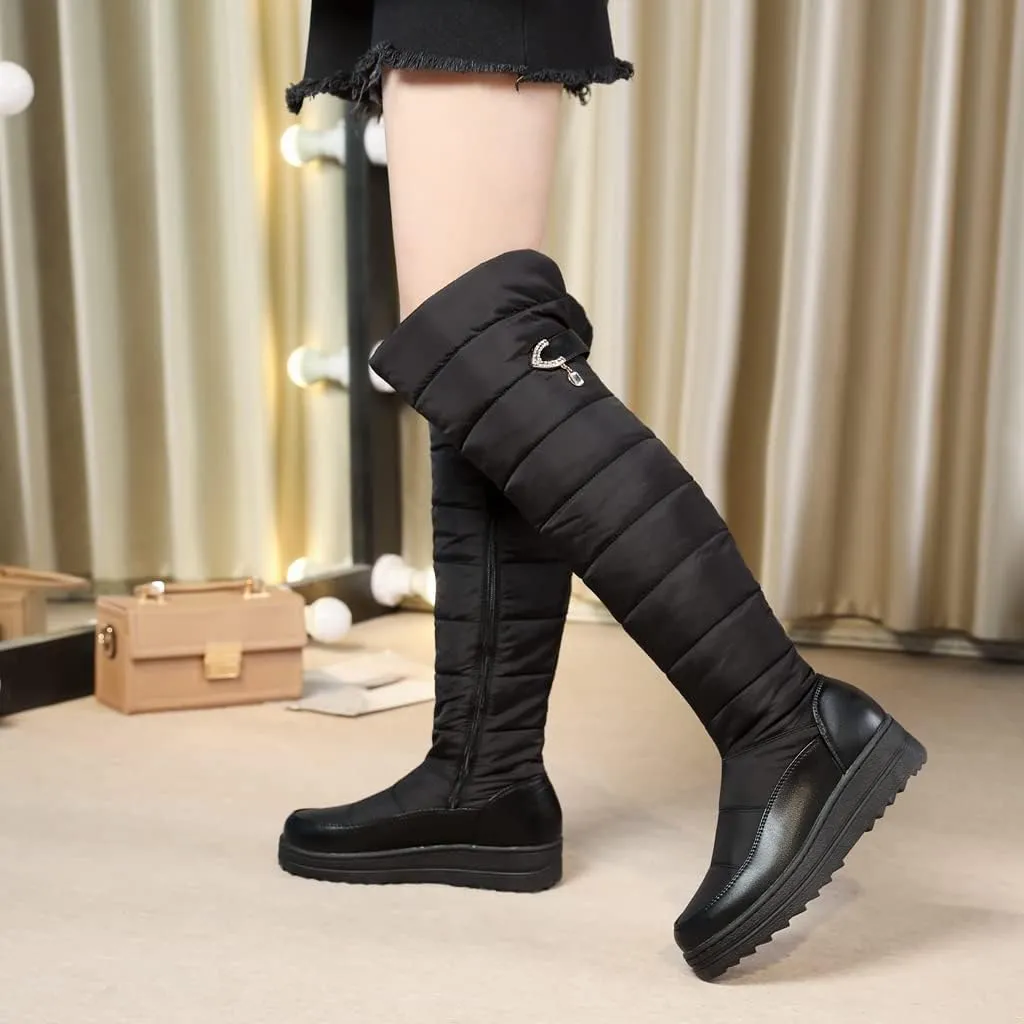 Women's Winter Over The Knee Thigh High Snow Boots Waterproof Rain Warm Fur Lined Wide Calf Snow Boot