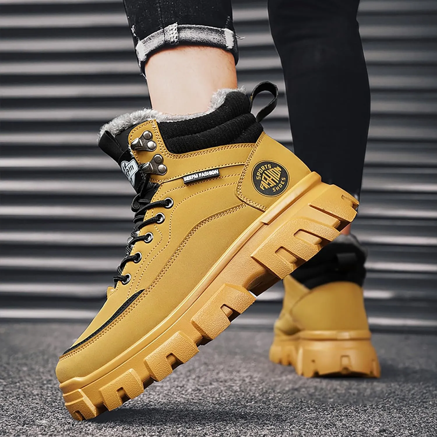 Work Boots for Men Soft Toe Hiking Sneakers Shoes with Fur Lined Women Safety Shoes Wide Width Waterproof Platform Botas Slip Resistant Hike Grounded Footwear