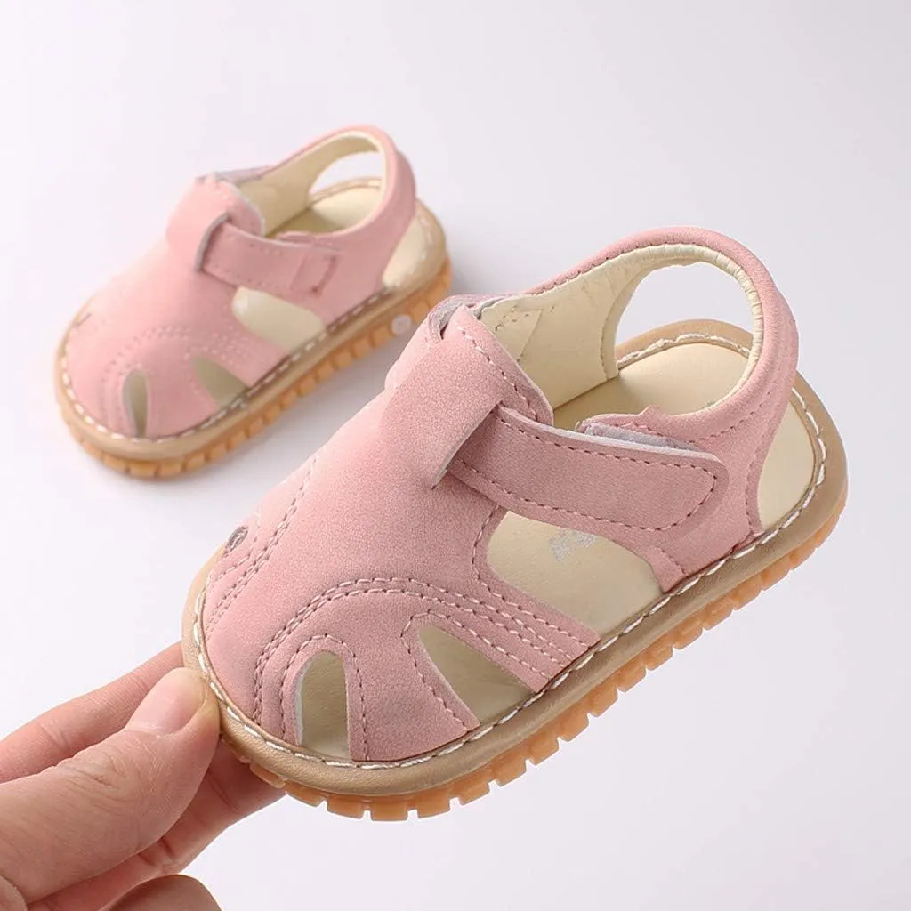 WUAI Unisex Infant Baby Shoes PU Leather Anti-Slip Closed Toe Summer Sandals Casual First Walkers Princess Dress Shoes