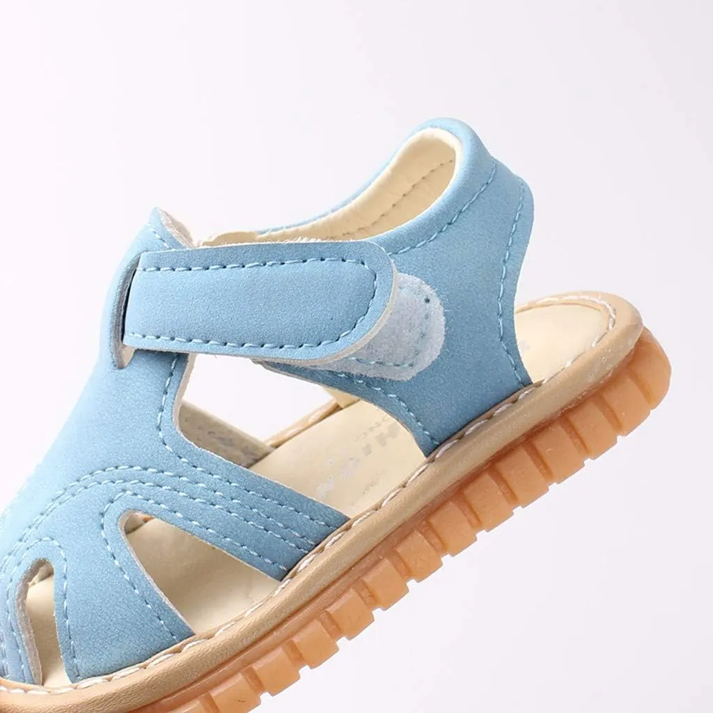 WUAI Unisex Infant Baby Shoes PU Leather Anti-Slip Closed Toe Summer Sandals Casual First Walkers Princess Dress Shoes