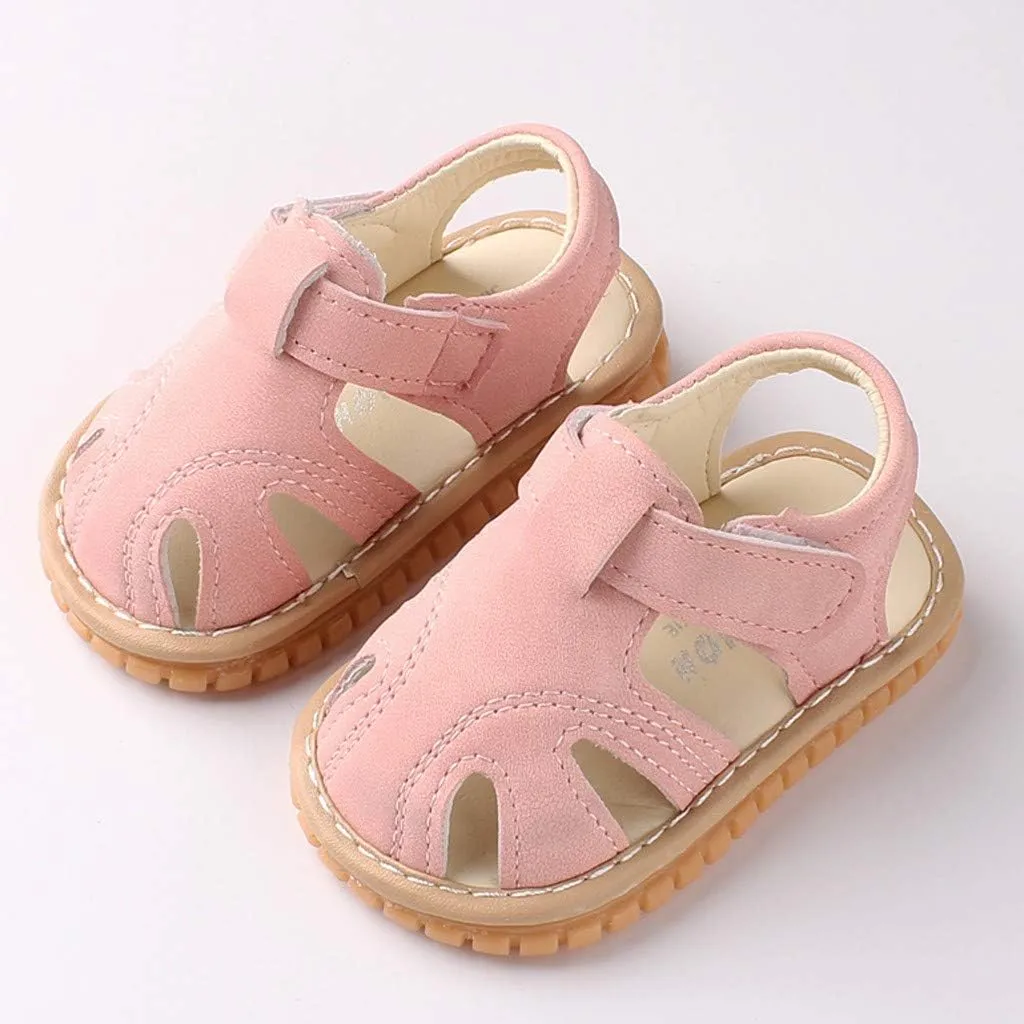 WUAI Unisex Infant Baby Shoes PU Leather Anti-Slip Closed Toe Summer Sandals Casual First Walkers Princess Dress Shoes