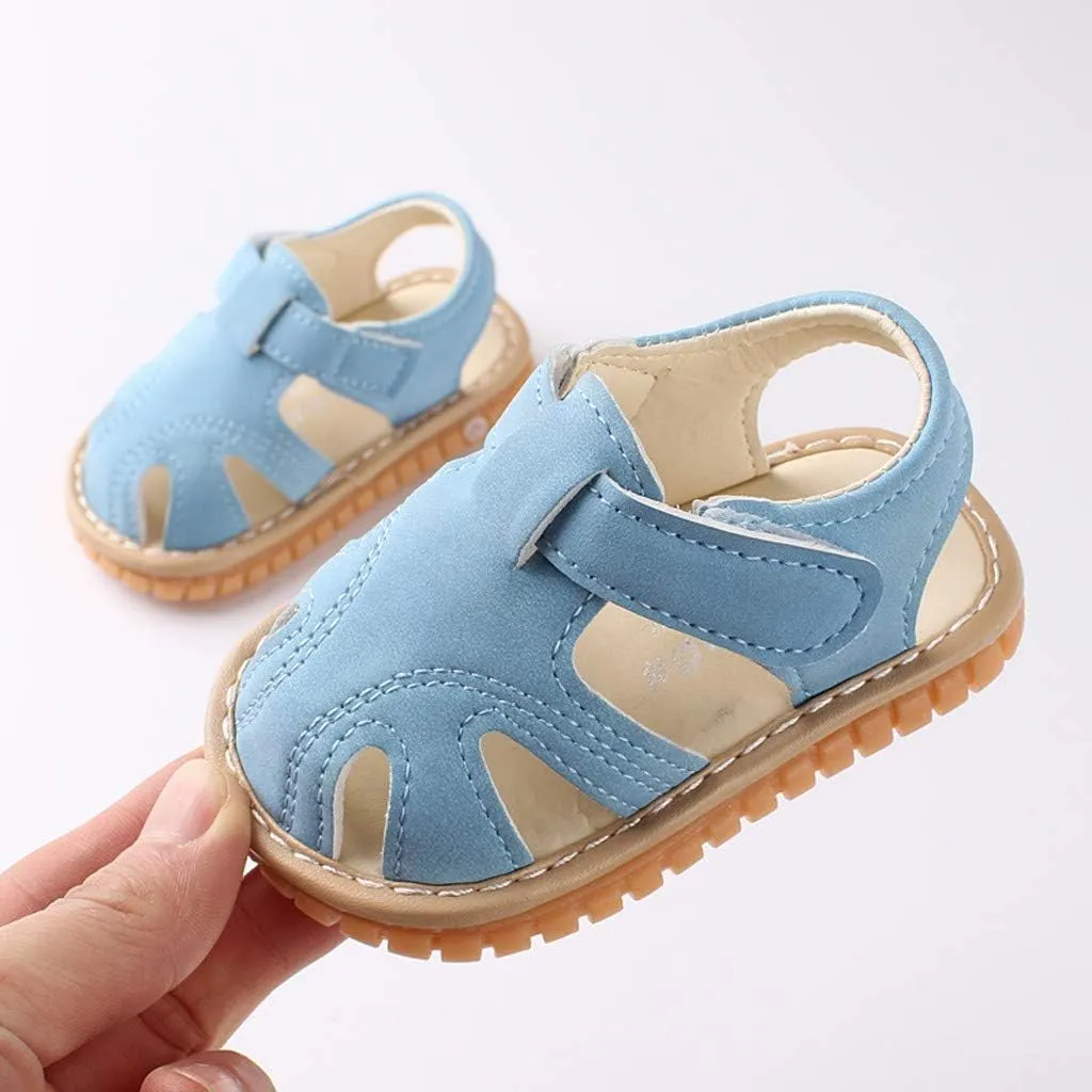 WUAI Unisex Infant Baby Shoes PU Leather Anti-Slip Closed Toe Summer Sandals Casual First Walkers Princess Dress Shoes