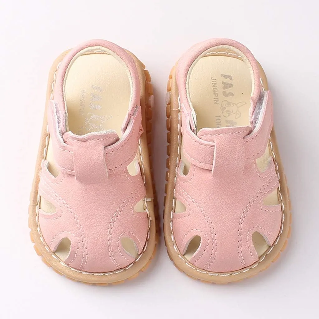 WUAI Unisex Infant Baby Shoes PU Leather Anti-Slip Closed Toe Summer Sandals Casual First Walkers Princess Dress Shoes