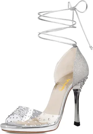 XYD Women Glitter Open Toe Lace Up Sandals High Heel Stiletto Rhinestones Pumps Prom Dance Ballroom Elegant Dress Shoes