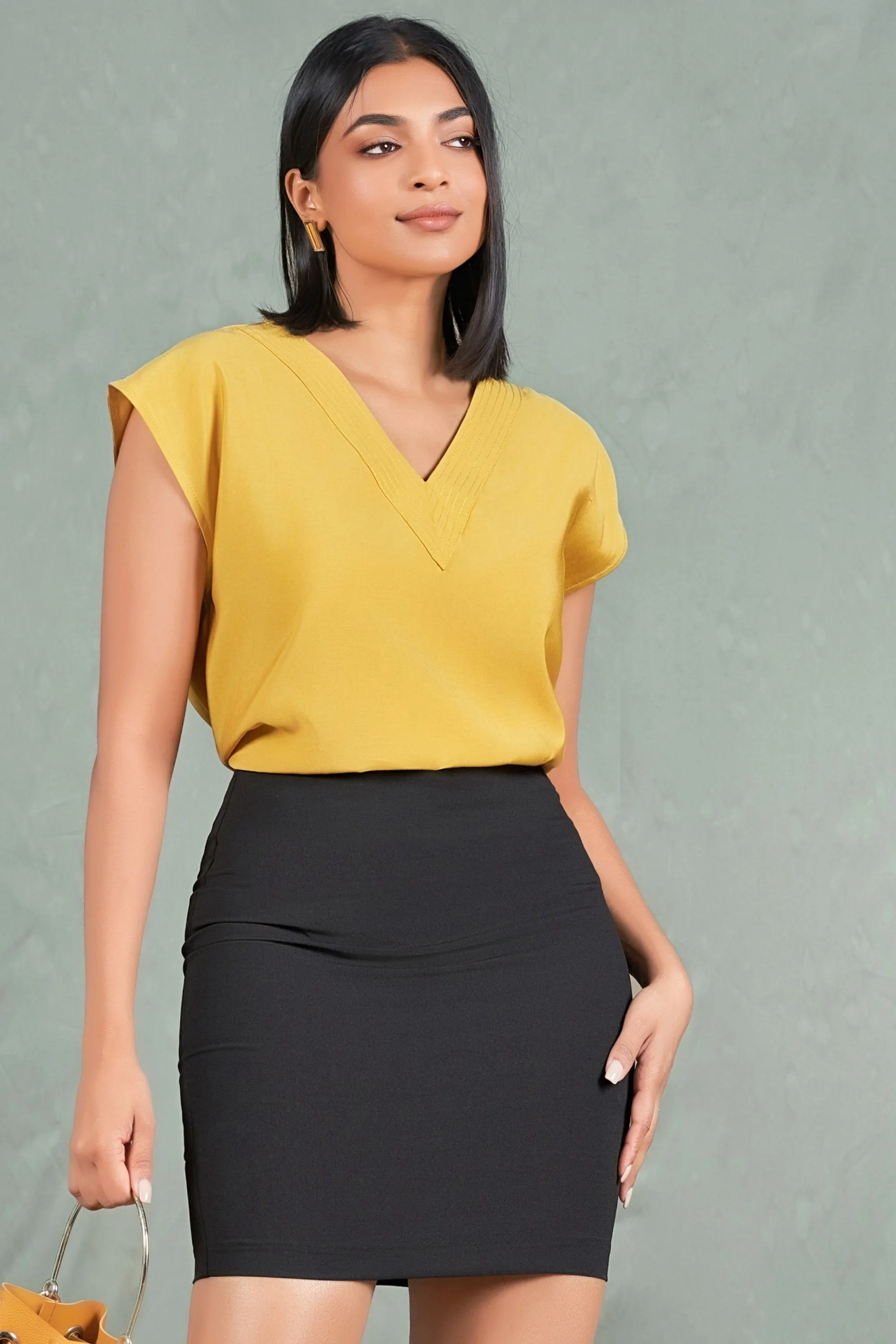 Yellow V Neck Top