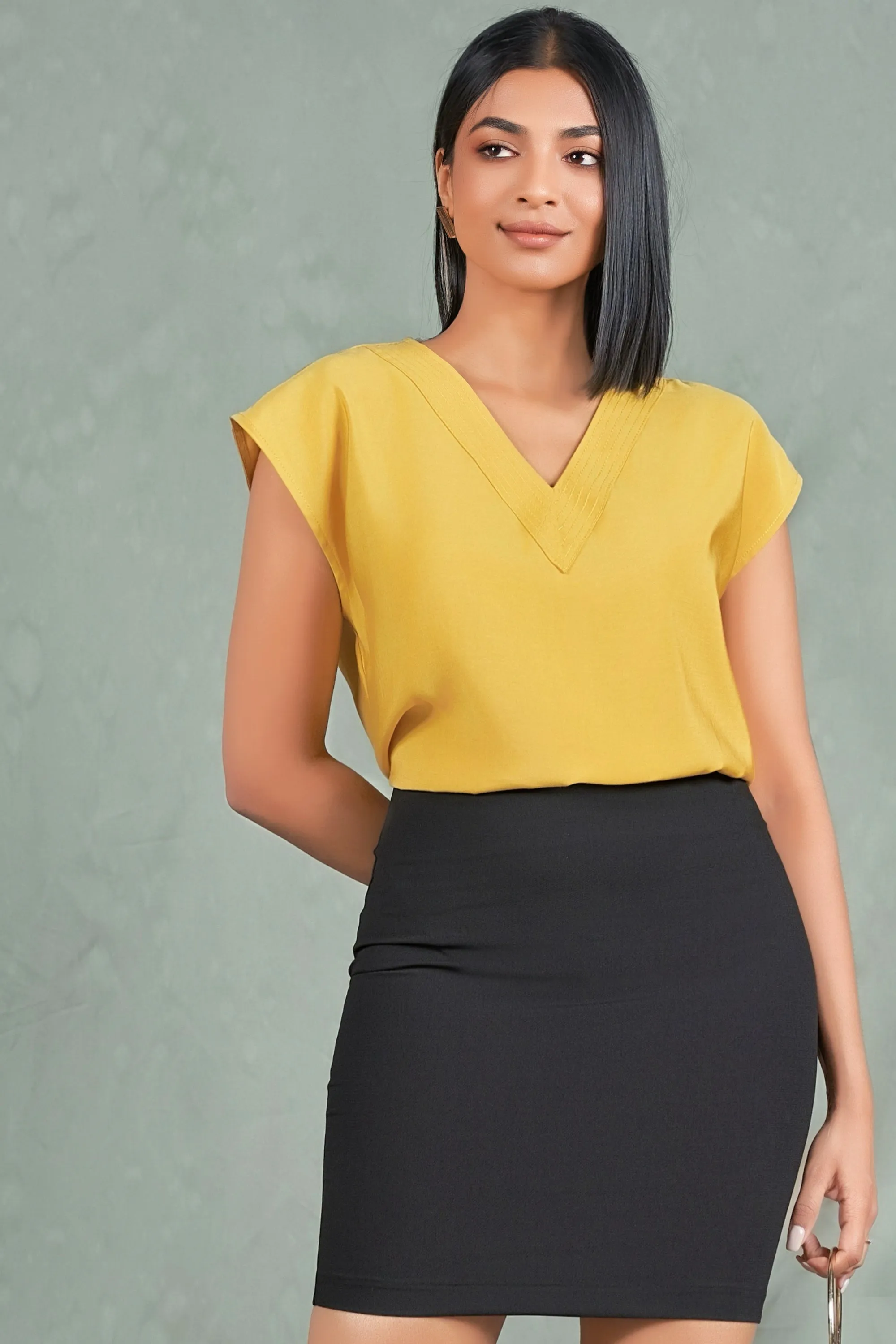 Yellow V Neck Top