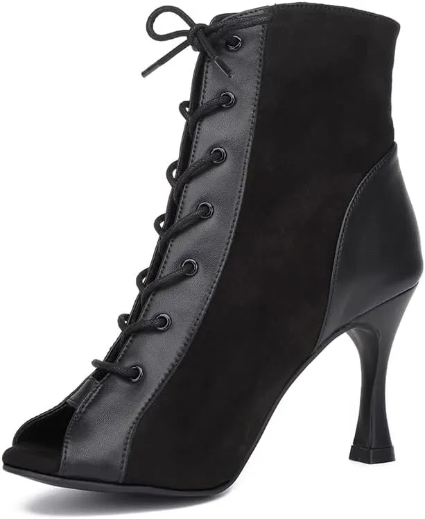 YKXLM Ballroom Dance Shoes for Women Latin Salsa Performance Professional Suede Dance Boots