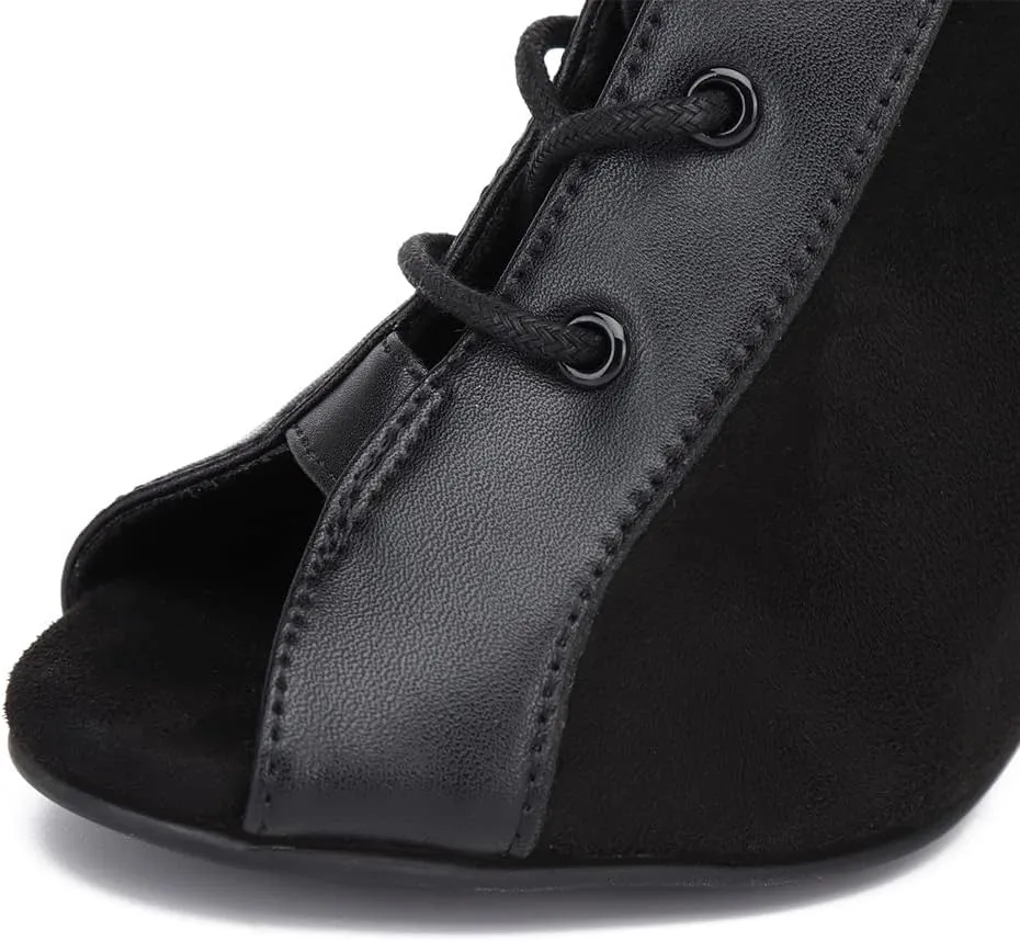 YKXLM Ballroom Dance Shoes for Women Latin Salsa Performance Professional Suede Dance Boots