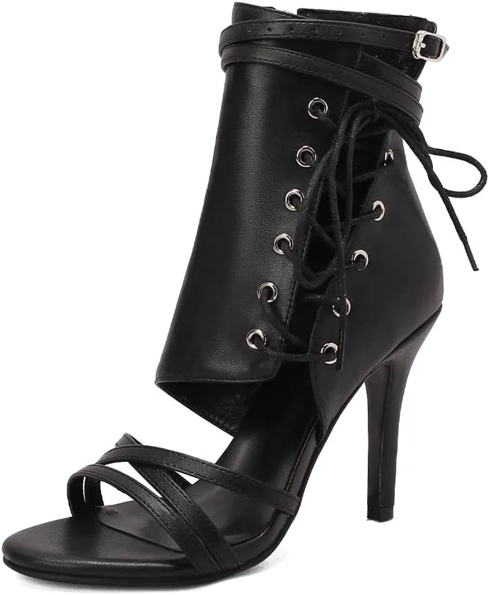 YKXLM Open Toe Booties Latin Dance Heel for Women Ballroom Dance Shoes,F019