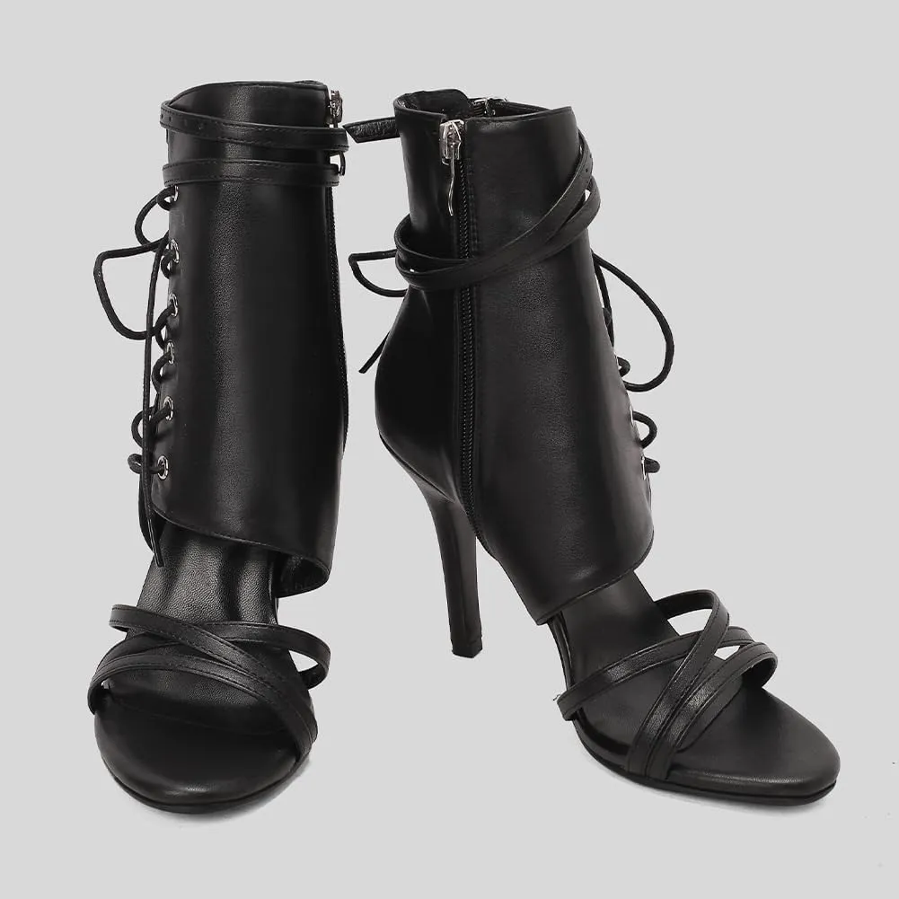 YKXLM Open Toe Booties Latin Dance Heel for Women Ballroom Dance Shoes,F019