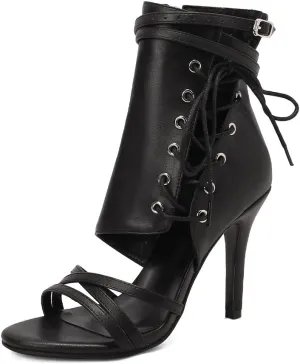 YKXLM Open Toe Booties Latin Dance Heel for Women Ballroom Dance Shoes,F019