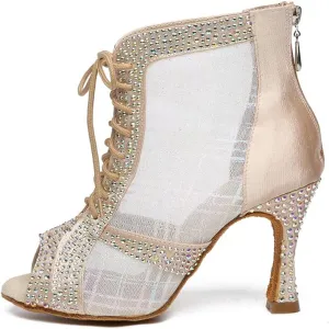 YKXLM Women Rhinestone Ballroom Dance Shoes Latin Performance Dance Shoes Suede Sole