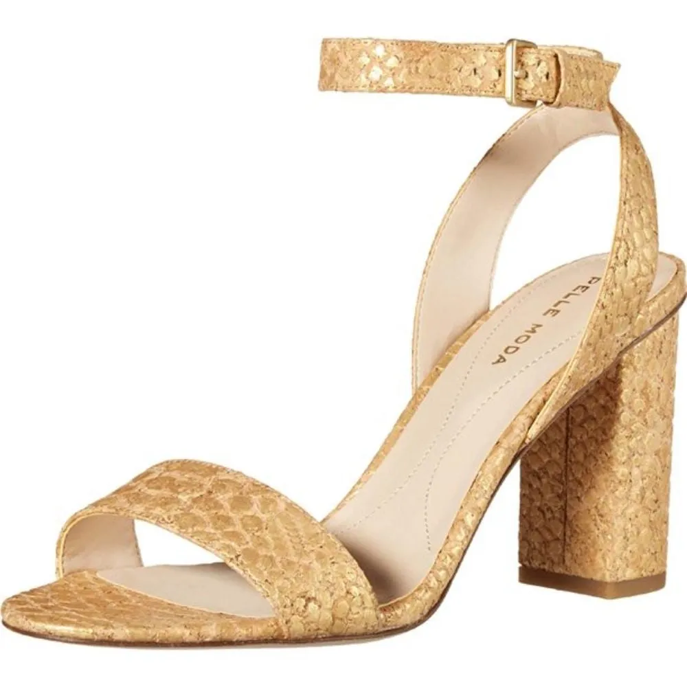 Zia Gold Crocodile Embossed Cork Pelle Moda Sandals