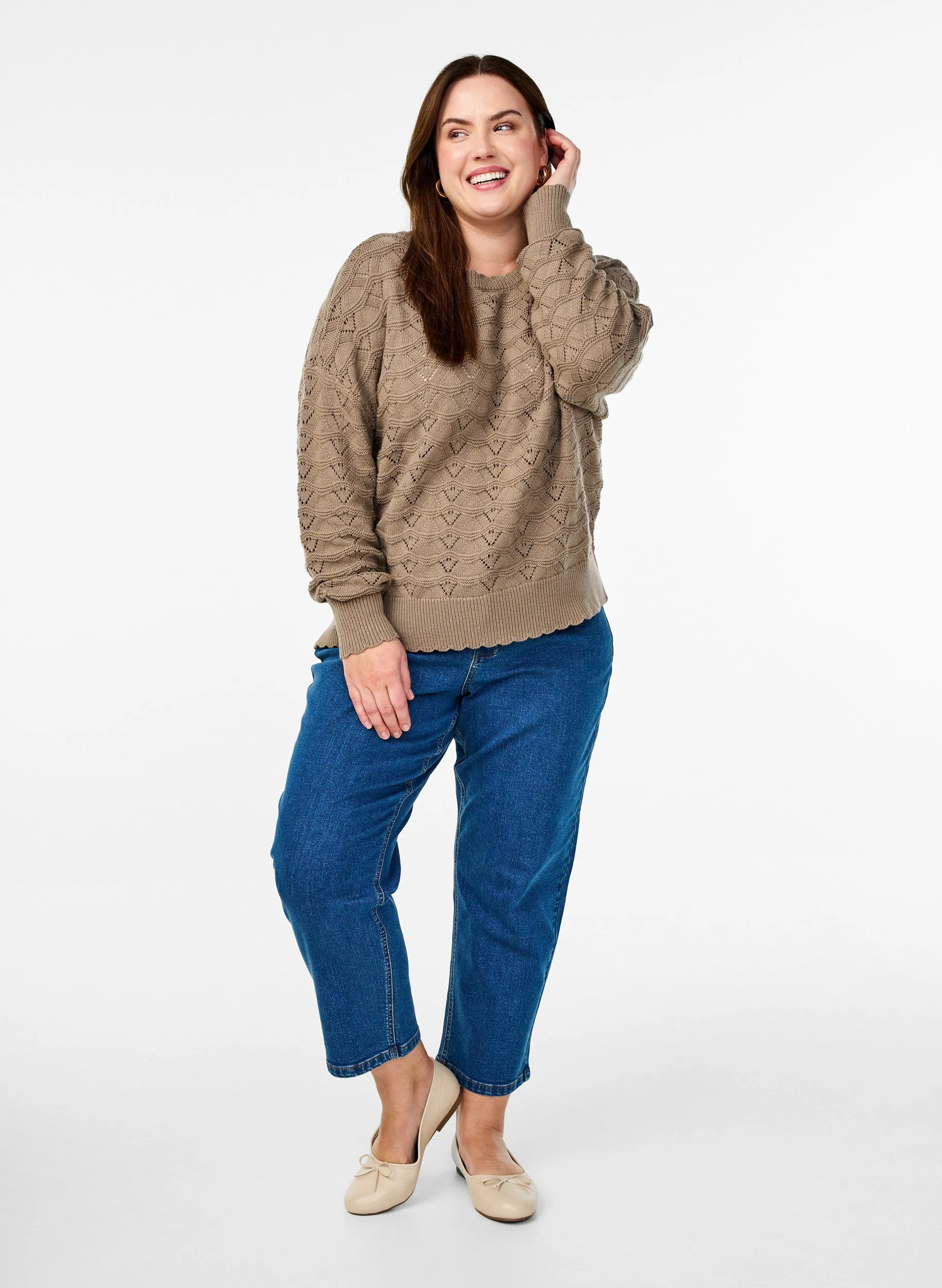 Zizzi Emmi Knit Jumper in Taupe